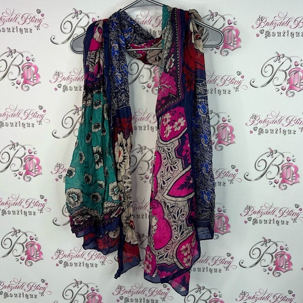 Scarf scarve wrap paisley boho flowers multicolor Floral Multicolor Scarf